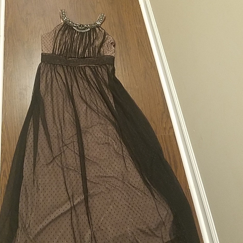 Embellished top dotty mesh maxi dress.